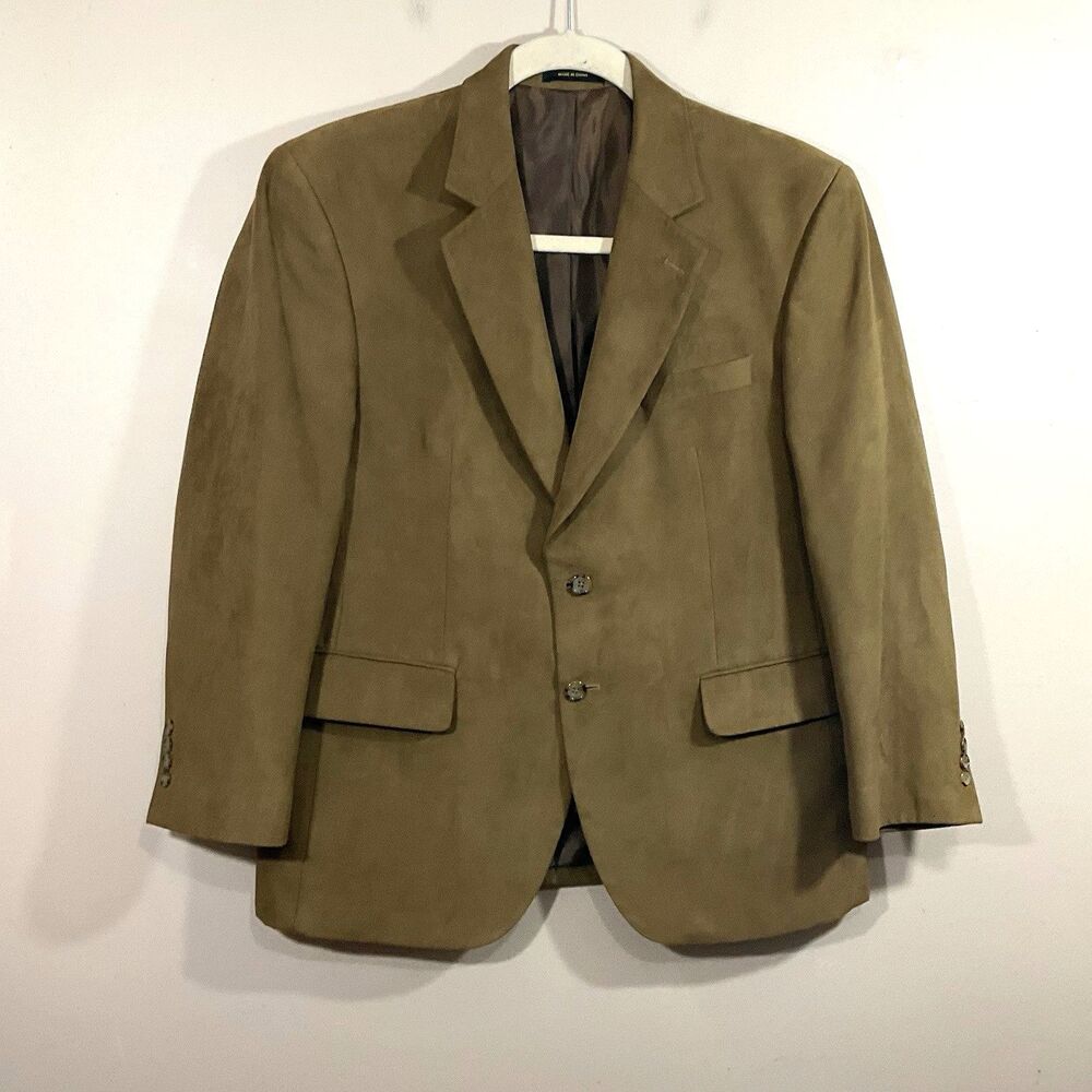 VTG George Mens Faux Suede 2 Button Blazer 42S Brown Y2K Western Academia Preppy